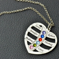 Mom's Necklace With 6 Kids Name & Birthstone In Sterling Silver