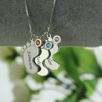 Personalized Mothers Necklace Baby Feet Charm