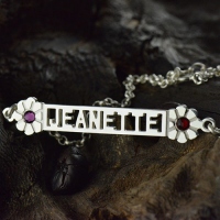 Cut Out Name Bracelet With Birthstone Sterling Silver