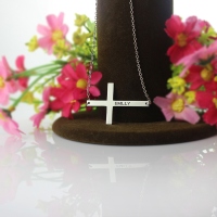 Silver Latin Cross Necklace Engraved Name 1.25"