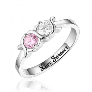 Engraved 2 Birthstones XoXo Love Ring Sterling Silver