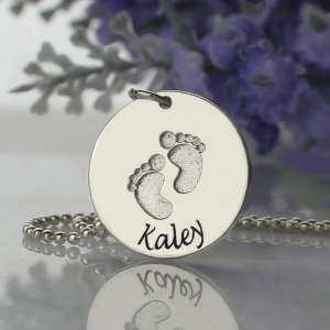 Memory Baby Footprints Name Necklace Sterling Silver