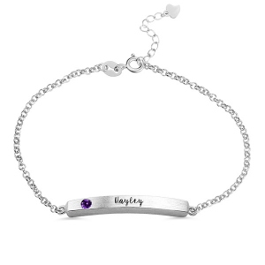 4 Sided Personalised Birthstone Bar Name Bracelet Sterling Silver