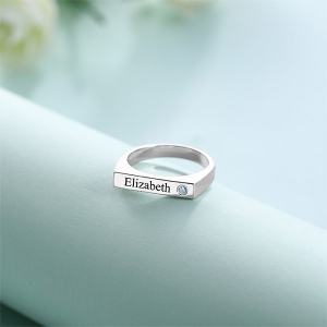 Engraved Bar Ring With Birthstone Sterling Silver