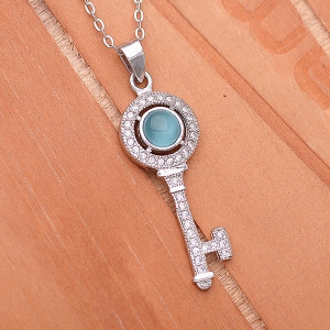 Blue Cat Eye Key Pendant