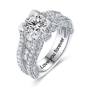 Engraved Gemstone Exclusive Bridal Ring In Silver