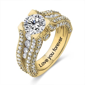 10k/14k Engraved Gemstone Exclusive Bridal Ring