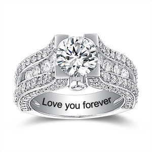 Engraved Gemstone Exclusive Bridal Ring In Silver