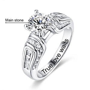 Engraved Round Gemstone Wedding Ring In Silver