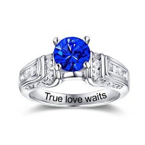 Engraved Round Gemstone Wedding Ring In Silver