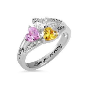 Custom Heart Birthstone Engraved Ring Sterling Silver