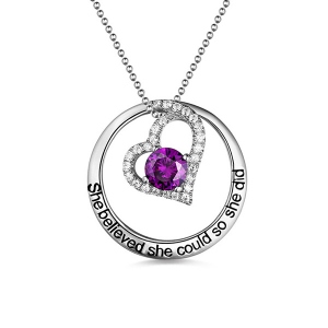 Engraved Open Heart Circle Necklace In Silver