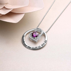 Engraved Open Heart Circle Necklace In Silver