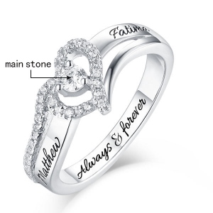 Engraved Sterling Silver Heart Shape CZ Ring