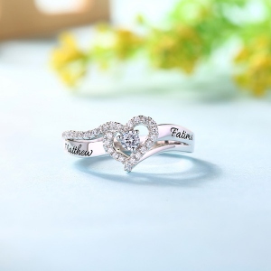 Engraved Sterling Silver Heart Shape CZ Ring