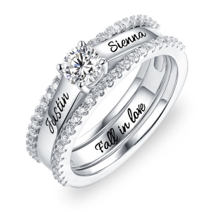 Engraved Promise Ring Set With Cubic Zirconia