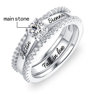 Engraved Promise Ring Set With Cubic Zirconia