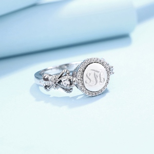 Engraved Sterling Silver Crown Monogram Ring