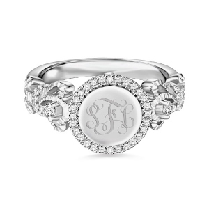 Engraved Sterling Silver Crown Monogram Ring