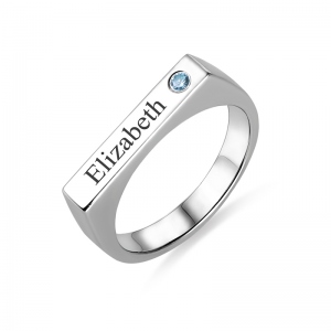 Engraved Bar Ring With Birthstone Sterling Silver