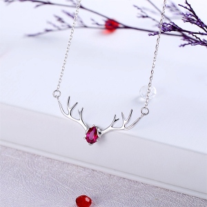 Personalized Birthstone Sterling Silver Deer Antler Necklace