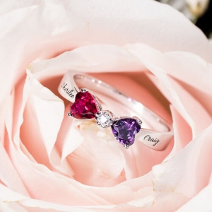 "February Ladies must have" Custom Heart Birthstone Bow Ring