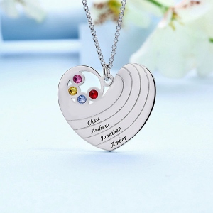 Personalized Heart Necklace with Birthstones&Name Sterling Silver