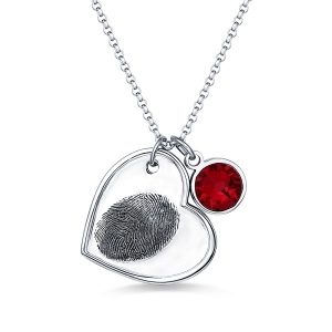 Personalized Fingerprint Heart Necklace With Birthstone