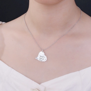 Engraved Hammered Family Heart Necklace Pure Silver