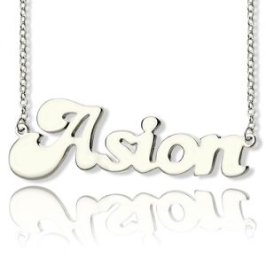 Custom Banana Split Script Style Name Necklace Sterling Silver