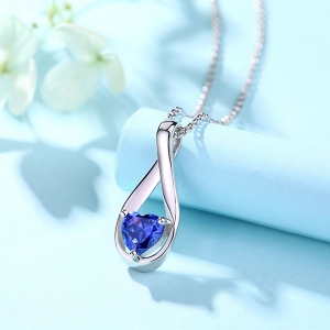 Custom Mobius Heart Birthstone Necklace Sterling Silver