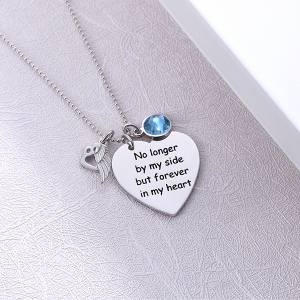 Custom Pet Memorial Heart Birthstone Necklace With Wing And Paw Print