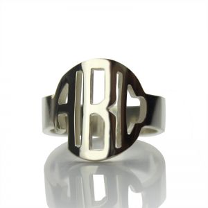 Sterling Silver Block Monogram Ring Gift