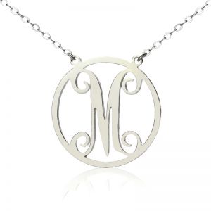 Sterling Silver Small Single Circle Monogram Letter Necklace