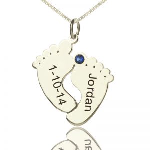 Personalized Memory Feet Necklace with Date & Name Sterling Silver