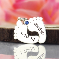 Personalized Memory Feet Necklace with Date & Name Sterling Silver