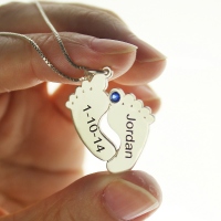 Personalized Memory Feet Necklace with Date & Name Sterling Silver