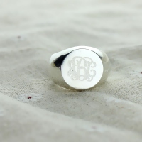 Engravable Signet Radiant Monogram Ring Sterling Silver