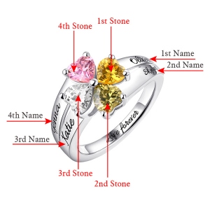 Engraved Mother's Love and Luck Birthstones Ring Sterling Sliver