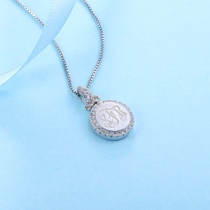 Personalized Round CZ Monogram Sterling Silver Necklace