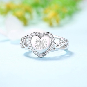 Custom CZ Monogram Heart Ring