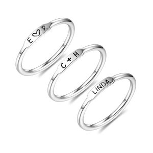 Personalized Initial and Name Stackable Bar Rings In Silver