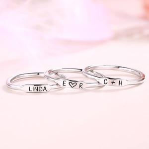 Personalized Initial and Name Stackable Bar Rings In Silver