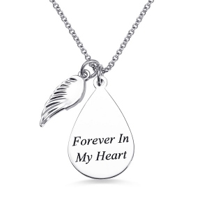 Personalized Teardrop Fingerprint Necklace With Angel Wing