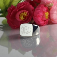 Engraved Square Design Monogram Ring Sterling Silver