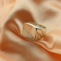 Engraved Square Design Monogram Ring Sterling Silver