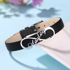 Personalized Stylish Name Infinity Leather Bracelet