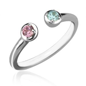 Dainty Dual Birthstone Cuff Ring Sterling Silver