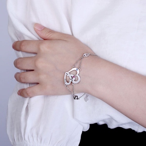 Engraved Interlocking Heart Birthstones Bracelet