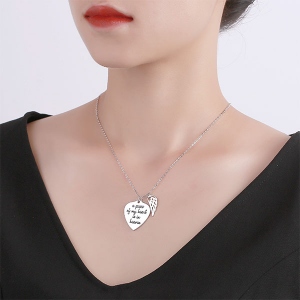 Personalized Memorial Heart Necklace with Angel wing Sterling Silver